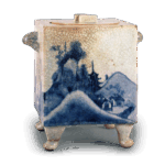 染付山水纹四方水指