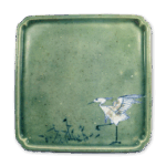 青瓷染付芦苇鹭纹四方盘