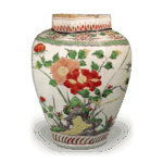 色绘牡丹椿纹八角大壷