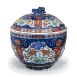 色绘牡丹菊鸟纹狮手深碗