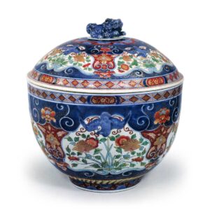 色绘牡丹菊鸟纹狮手深碗