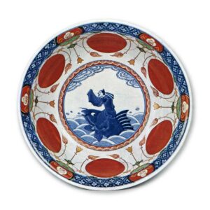 色绘琴高仙大文碗