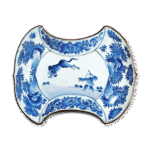 染付唐子虎纹砝码形盘