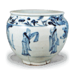 染付树下人物文水甕