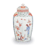 色绘梅树人物纹六角壶