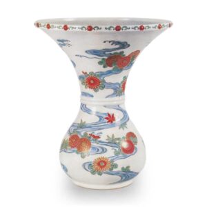 色绘菊水纹花器