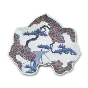 色绘松帆悬舟纹盘 元禄六年铭