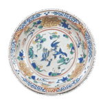 色绘狮子牡丹纹盆