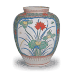 色绘莲牡丹菊纹壶