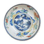 彩绘山水牡丹纹盆