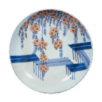 锅岛彩绘枝垂樱八桥纹盘