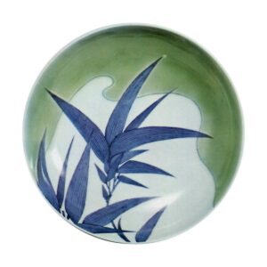 锅岛青瓷染付竹叶纹盘