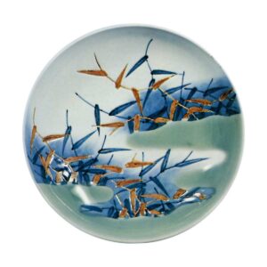 锅岛青瓷染付铸绘芦苇纹盘