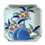 锅岛色绘桃纹四方盘