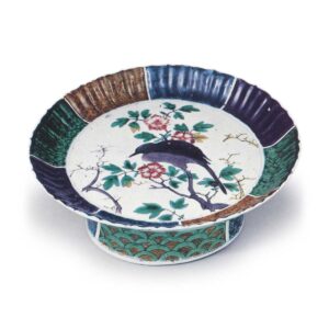 古九谷色绘花鸟纹轮花台盆