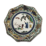 古九谷彩绘崖上唐人物纹九角大盘