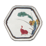 古九谷彩绘鹤纹六角盘