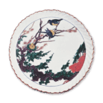 古九谷色绘树木双鸟纹轮花盘