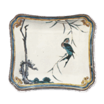 古九谷色绘柳纹四方小皿