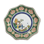 古九谷色绘楼台人物纹九角大盘