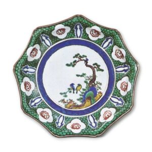 古九谷色绘松竹鸟纹九角大盘
