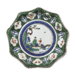 古九谷色绘水边人物纹九角大盘
