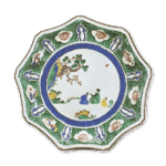 古九谷彩绘崖上人物纹九角大盘