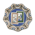 古九谷彩绘色纸山水花鸟纹九角大盘