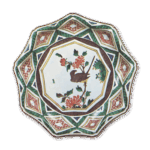 古九谷色绘牡丹鸟纹九角大盘