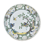 古九谷色绘树木鸟纹大盘