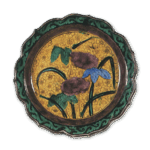 古九谷色绘牡丹菖蒲纹轮花大盘