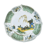 古九谷色绘柳下横卧人物纹轮花台盆