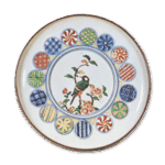 古九谷色绘山茶鸟纹台盆