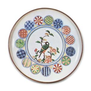 古九谷色绘山茶鸟纹台盆