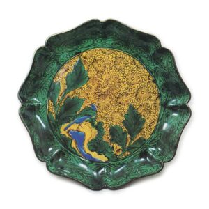 古九谷彩绘鸟纹轮花台盆