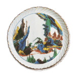 古九谷彩绘山水桥上人物纹轮花盘