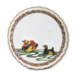 古九谷彩绘鸳鸯纹轮花盘
