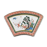 古九谷色绘松竹梅鸟纹扇形盘