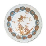 古九谷色绘竹双鸟丸纹轮花大碗