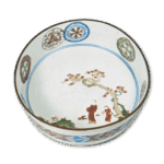 古九谷色绘树下人物圆纹盆