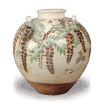 仁清色绘藤花图茶壶