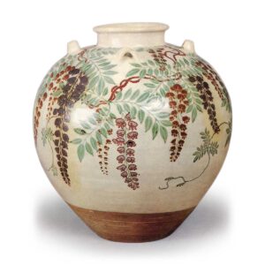 仁清色绘藤花图茶壶