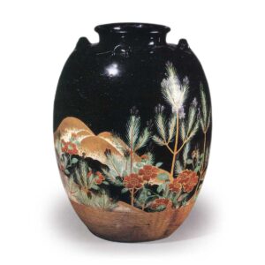 仁清色绘若松远山图茶壶