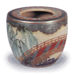 仁清色绘柳桥图水指