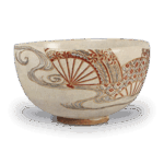 仁清色绘扇流纹茶碗