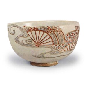 仁清色绘扇流纹茶碗