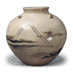 仁清锈绘三保松原图茶壶