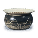 仁清白釉黑刷毛目芦文水指