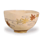 仁清色绘龙田川纹四方茶碗