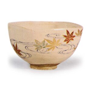 仁清色绘龙田川纹四方茶碗